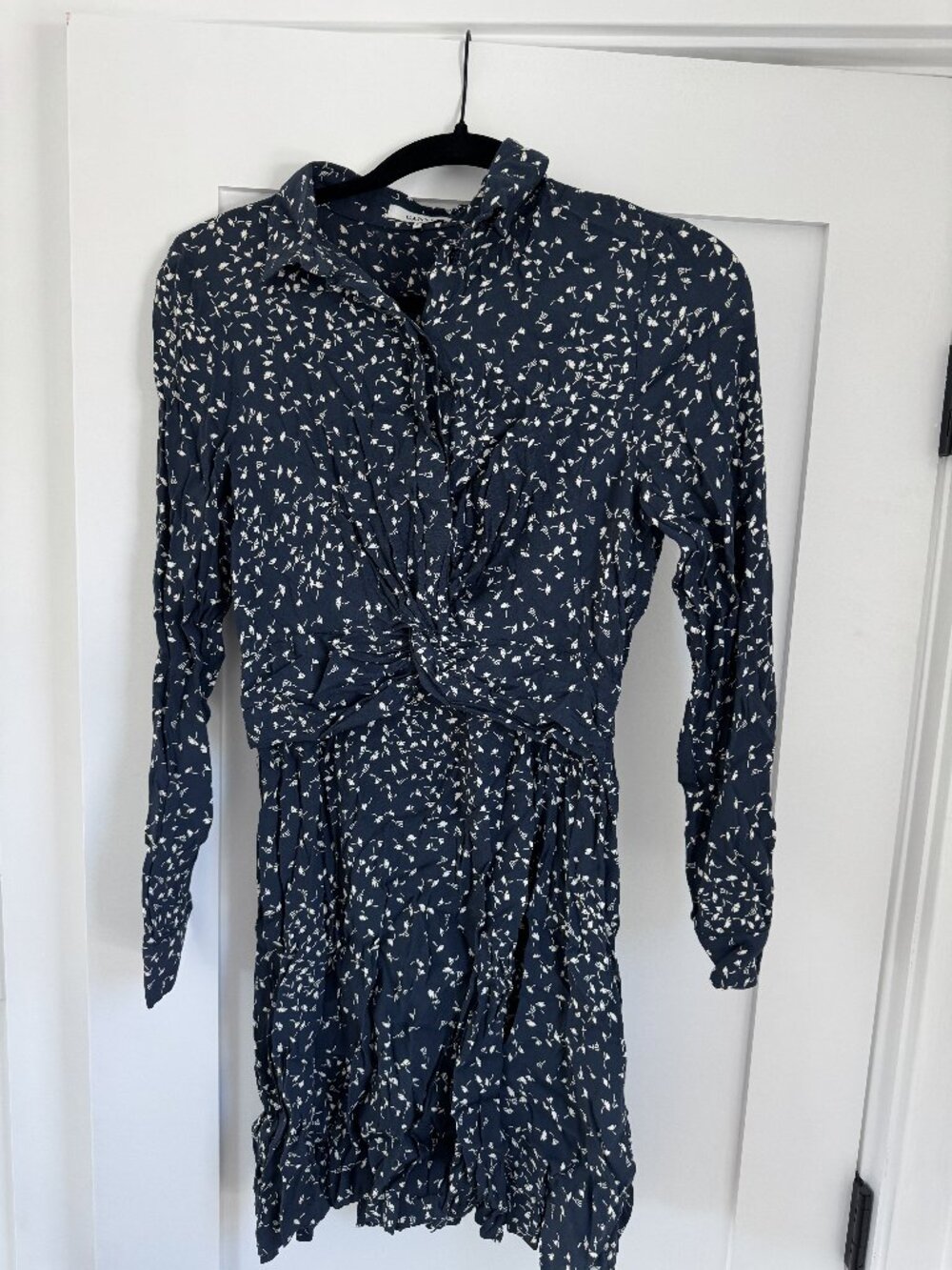 Ganni Barra Crepe Twist Dress in Total Eclipse Blue Sz. 34 (US 2)